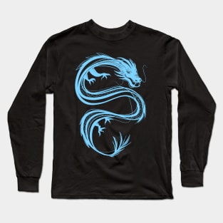 traditional chinese dragon in pastel baby blue Long Sleeve T-Shirt